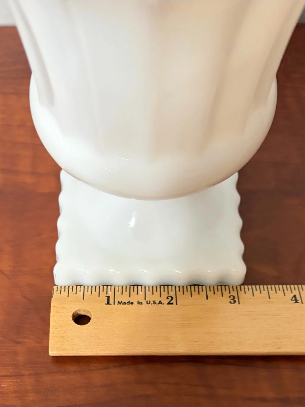 White Milk Glass Scalloped Pedestal Vase